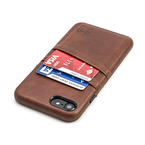 Dockem iPhone SE 3 (2022), SE 2 (2020) & iPhone 8/7 Wallet Card Case with Metal Plate for Magnetic Mounting & 2 Card Holder Slots (Exec M2, Brown)