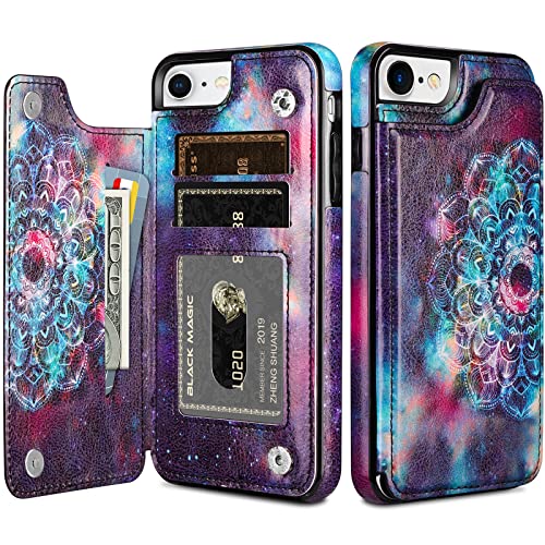 HianDier for iPhone SE 2022 5G & SE 2020 Wallet Case iPhone 8 7 6 6s 4.7-inch Slim Protective Case with Credit Card Slot Holder Flip Folio Soft PU Leather Magnetic Closure Cover, Mandala