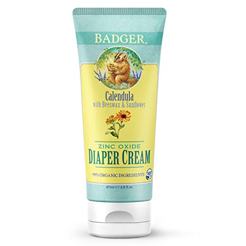 Badger - Zinc Oxide Diaper Cream, Calendula with Beeswax & Sunflower, Diaper Rash Cream, Organic Diaper Cream, 2.9 fl oz Tube