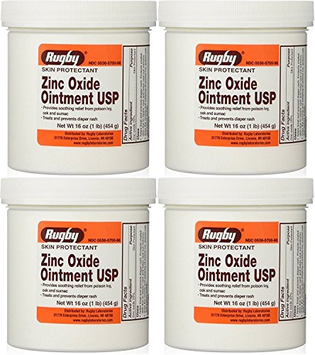 Zinc Oxide 20% Skin Protectant Ointment for Diaper Rash, Chaffed Skin 1 Lb. Jar Pack of 4 Jars Total 4 Lb's (4)