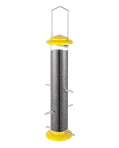 iBorn Metal Bird Feeder Thistle Bird Feeder,Finch Feeders for Thistle Seed,Tube Feeder Hanging Hook 14 Inch Yellow