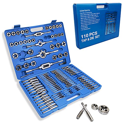 EilxMag 110PCS Hardened Alloy Steel Metric Tap and Die Rethreading Tool Set - Cutting External & Internal Threads with Storage Case (Pakage)
