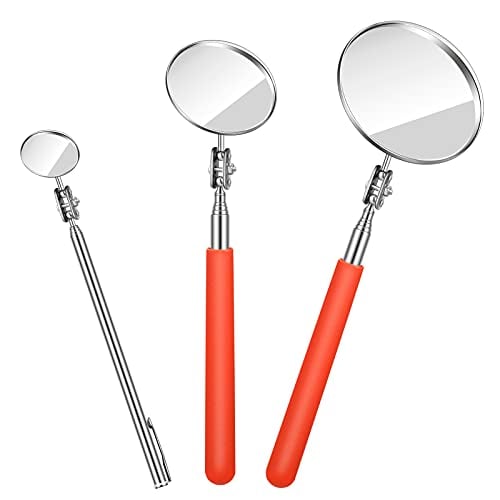 3 Pieces Telescoping Inspection Mirror Adjustable Observe Ullman Inspection Mirror Tool Round Telescoping Mirror for Checking Vehicle, Observing The Eyelashes, Mouth and Small Part, Orange, 3 Sizes