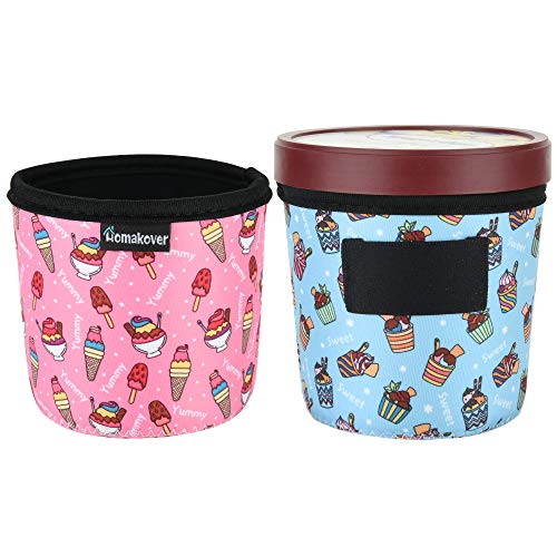 2 Pack Ice Cream Pattern Print Size Ice Cream Sleeves Neoprene Cover with Spoon Holder Cover (Ice Cream (2PCS))