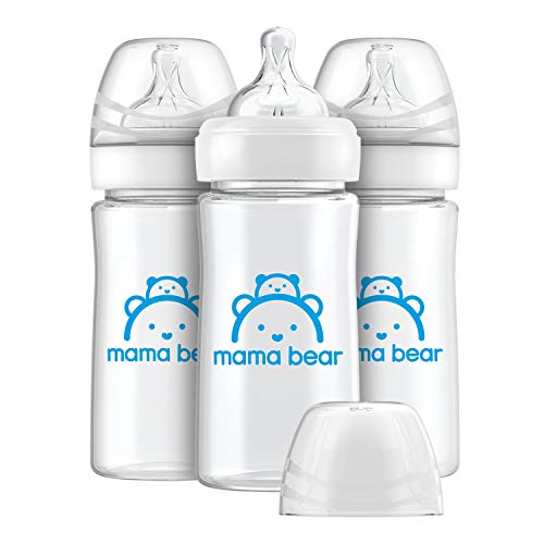 Amazon Brand - Mama Bear Infant Feeding Wide-Neck Baby Bottle with Slow Flow Nipple, BPA Free, 9 oz (Pack of 3)