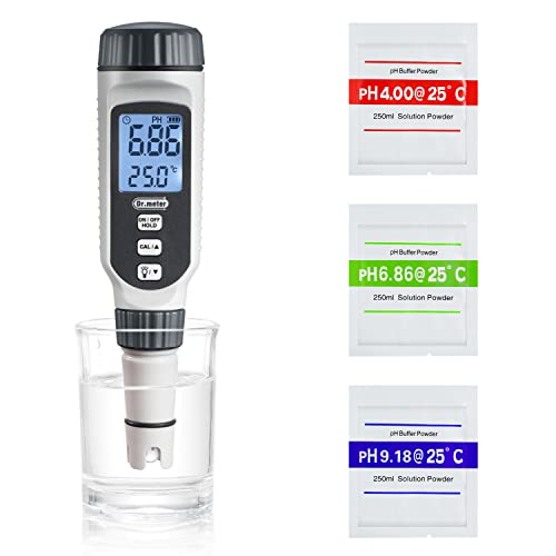 Digital Water pH Meter, Dr.meter 0.01 Resolution High Accuracy PH Testing Pen with Backlit and Data Hold, 0-14pH Measurement Range Water Quality Tester for Hydroponics, Pool, Aquarium, Brewing