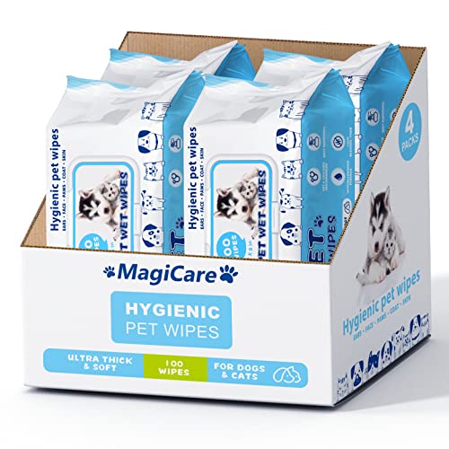 MAGICARE Pet Wipes  400 pcs Dog Wipes  8x8 Inch Unscented Dog Paw Cleaner Wipes for Body, Ears, Face, and Skin  Ultra Thick & Soft with Hypoallergenic Formula  Ideal Pet Wipes for Dogs & Cats
