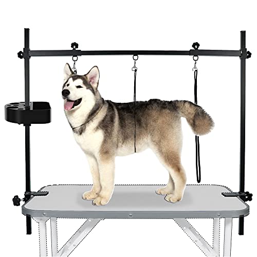 LEIBOU H-Shape Pet Grooming Table Arm with Tool Holder Noose and Clamp for Dogs and Cats Heavy Duty Aluminum Alloy Frame with 35.4 Adjustable Height and 36.2 ~ 50 Adjustable Width