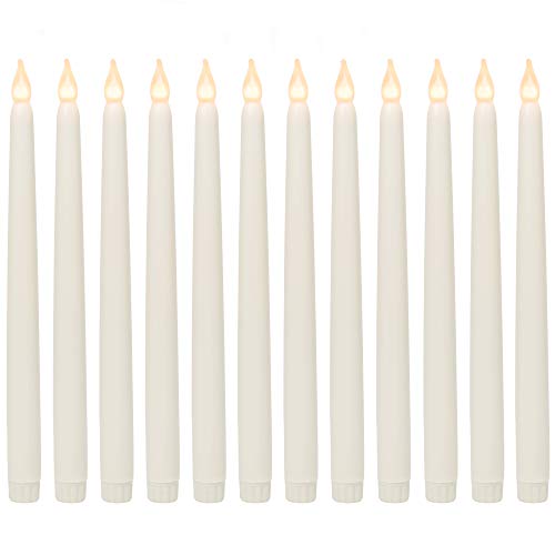 WYZworks Set of 12, 11" LED Flameless Ivory Real Wax Taper Flickering Candles Lights, Battery Operated Candlesticks for Holiday Christmas Valentine Menorah Candelabra Home Wedding Window Dcor