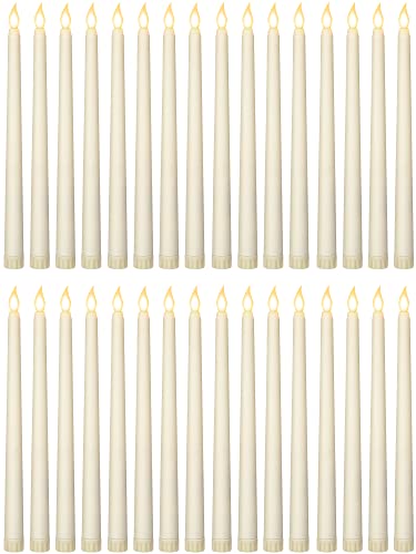 Treela 24 Pcs LED Taper Candles Battery Operated Flameless Taper Candles Bulk Lights LED Candles for Valentine's Day Birthday Wedding Party Supplies (Ivory)