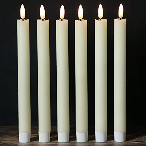 Wondise Ivory Flameless Taper Candles with Timer, 6 Pack Battery Operated LED Flickering 3D Flame Real Wax Candle, Christmas Thanksgiving Fireplace Decorations