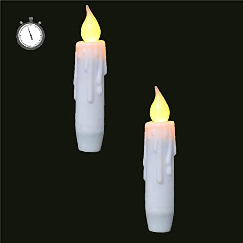 LINCOUNTRY Flameless Short Taper Candles,Battery Operated Timer Taper Candle,4.75Inch White Led Candle with Flickering Flame,Window Candlestick,Dinner Candle for Fireplace Christmas Halloween Decor