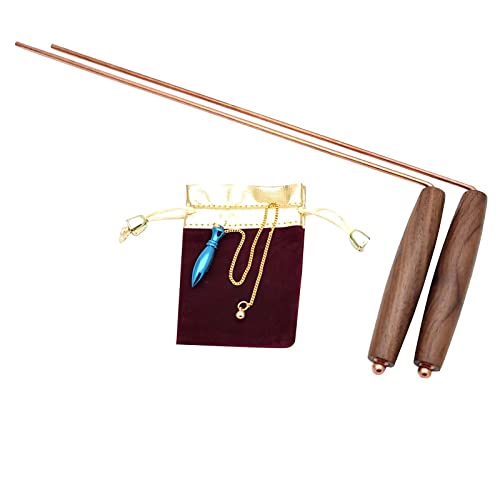 Spirit Hunter Dowsing Rods and Solid Brass Pendulum (Coated with Blue) Kit - Natural Walnut Handles - 99.9% Copper - Water Divining,Paranormal,Gold,Yes No Questions., Gold,Silver