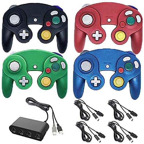 4 Controllers for Gamecubewith 4 Extension Cables and 4-Port USB Adapter for Switch PC Wii U Console (BBRG)