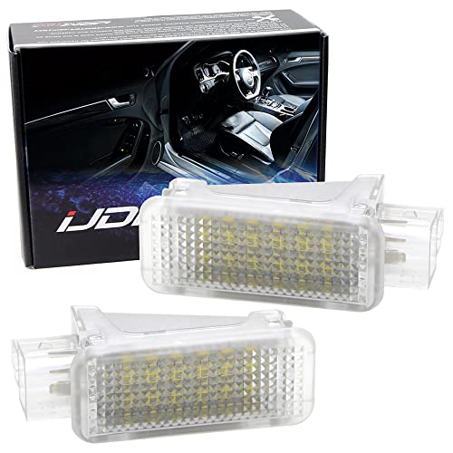 iJDMTOY (2 Full LED Door Courtesy Lamp Assy Compatible With Volkswagen, Audi A3 A4 A5 A6 A7 S3 S4 S5 S6 S7 Q5 Q7 TT, Porsche, OEM Replacement, 18-SMD Xenon White LED Lights & CAN-bus Error Free