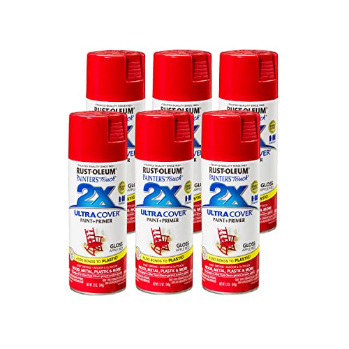 Rust-Oleum 249124-6PK Painter's Touch 2X Ultra Cover Spray Paint, 12 oz, Gloss Apple Red, 6 Pack