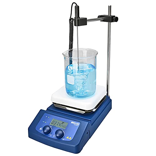 ONiLAB 380 LCD Digital Hotplate Magnetic Stirrer with Ceramic Coated Aluminum Work Plate, 200-1500rpm,5L,Temp Probe Sensor & Support Stand & Stirring Bar Included