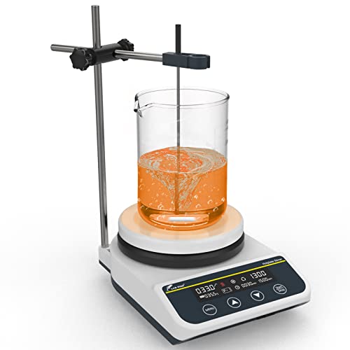 LABFISH Magnetic Stirrer Hot Plate 280/ 536 5 inch Hotplate Digital Magnetic Mixer with Ceramic Coated 200-1500rpm,110V,Temp Support Stand & Probe Sensor & Stirring Bar Included