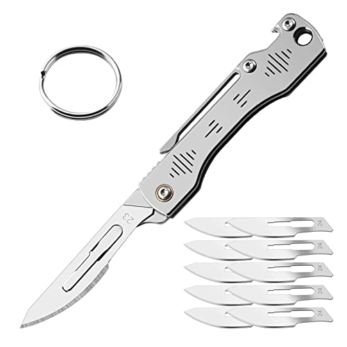 ITOKEY Pocket Knife for Men, Scalpel Knife with Clip, Slim Razor Knife, 10pcs #24 Replaceable Blades, EDC Utility knife, Surgical Keychain Knives for Outdoor Skinning