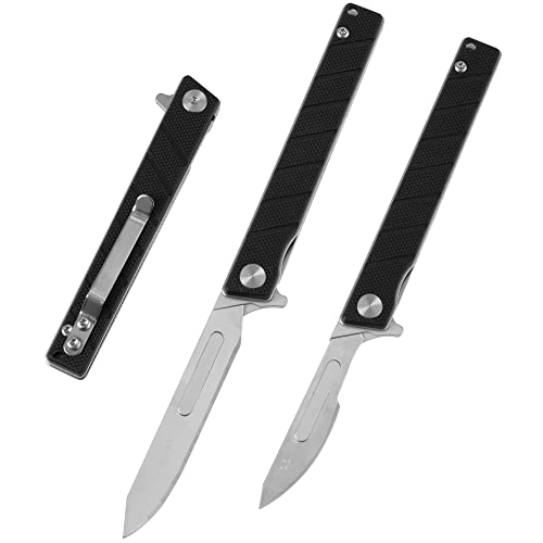 OLITANS G016 Mini Slim Folding Scalpel with 5pcs #24 and 5pcs #60 G10 Handle with Liner Lock, Utility EDC Pocket Knives with Back Clip