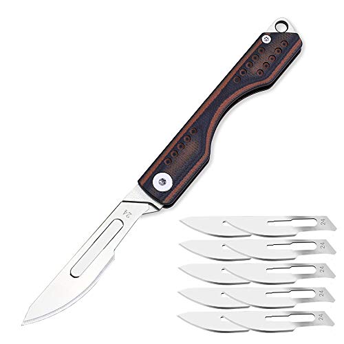 edcfans Folding Pocket Knife G10 Handle, Skinning Knives for Hunting, Scalpel Knife with 10 Razor Sharp Surgical #24 Carbon Steel Replacement Blades, Perfect EDC Keychain Utility Knife for Outdoor