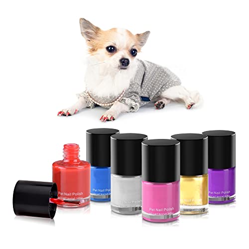 Petnf Dog Nail Polish Set,6 Color Set (Pink,Purple,Red,Gold,Blue,Silver),Non-Toxic Water-Based Pet Nail Polish,Natural and Safe,Suitable for All Pet (Birds,Mice,Pigs and Rabbit)