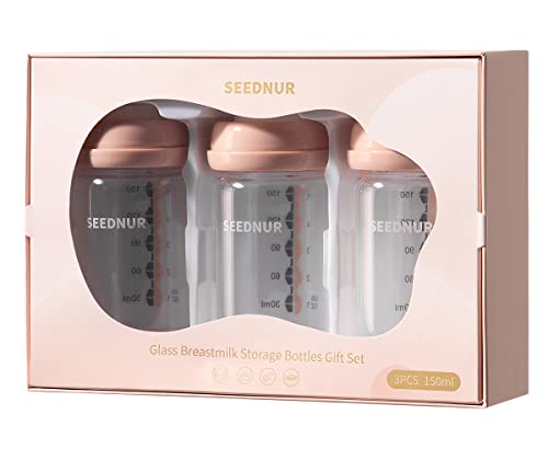 SEEDNUR Breastmilk Bottles 3pc Set with Leak Proof Lids 5oz 150ml Reusable Wide Neck Bottles Best for Breast Milk Collection & Storage Solution BPA Free Fits Most Breast Pumps