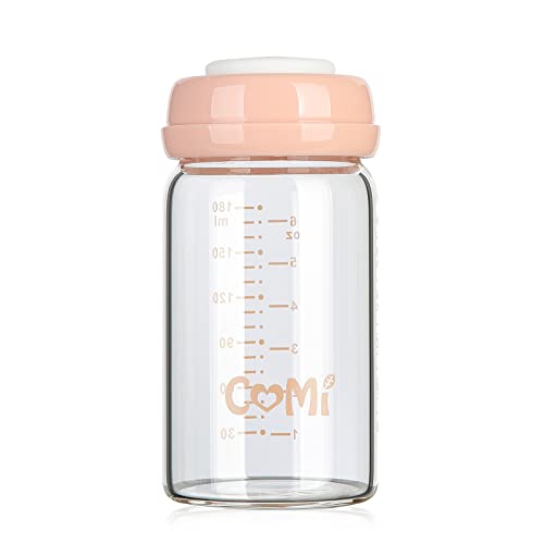 COMI Wide Neck Glass Breastmilk Collection n Storage Bottle, 6oz with Screw Ring Sealing Disk; Re-markable Sealing Disc. BPA Free, Fits Spectra & Avent Models (Pink Lids)