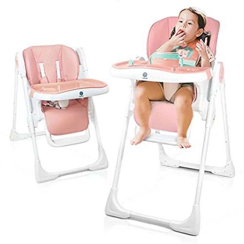 Babilous 4 in 1 Baby High Chair Foldable Booster Seats, Portable and Compact Adjustable High Babychair for Babies and Toddlers - Multiple Heights and Positions(Pink)