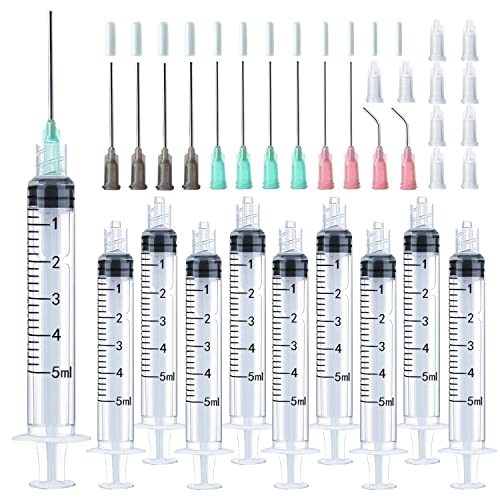 Injection Syringe 5ml Blunt Tip Syringes Luer Lock 16Ga 18Ga 20Ga Blunt Needle with Caps, for Epoxy Resin Oil Glue Ink Injector Craft Paint Industrial adhesives sealants lubricants Lab Science