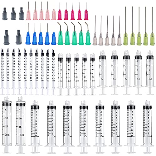 30 Pack 1ml, 3ml, 5ml, 10ml, 20ml Syringes with14ga,16ga, 18ga, 20ga, 22ga, 25ga Blunt Tip Needles and Caps for Measuring Liquids and Refilling,Glue Applicator or Oil (1ml, 3ml, 5ml, 10ml, 20ml)