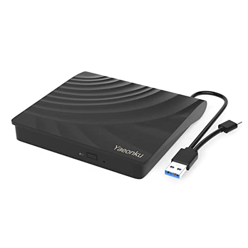 Yaeonku External CD DVD Drive, USB 3.0 Type-C Portable CD DVD +/-RW Drive, DVD/CD ROM Rewriter Burner, Compatible with Laptop PC Windows Linux Mac OS