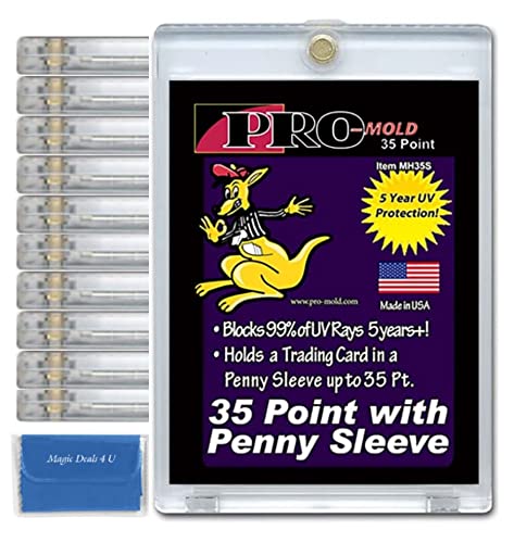 10-Count Pro-Mold 35pt. Magnetic One-Touch Card Holders Holds Sleeved Card USA Made with Cleaning Cloth, Gold