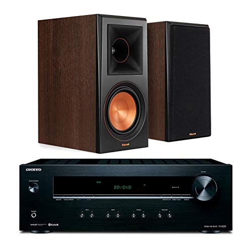 Onkyo TX-8220 2-Channel Home Audio/Video Stereo Receiver Bundle with Klipsch RP-600M Reference Premiere Bookshelf Speakers - (Pair) Walnut