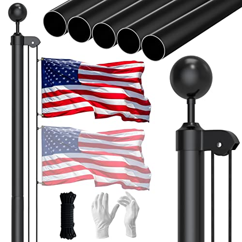 BaiYuan 20FT Flag Pole for Outside Heavy Duty Aluminum Flag Pole with 3x5 FT American Flag Professional Flagpole kit for Outside,Garden, Residential, Commercial