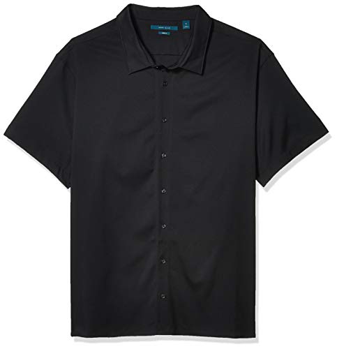 Perry Ellis Men's Total Stretch Slim Fit Solid Short Sleeve Button-Down Shirt, Black, Small