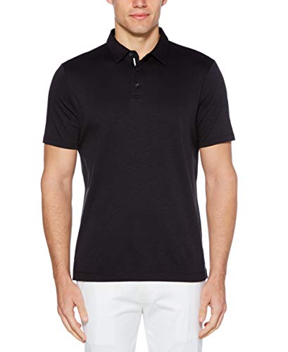 Perry Ellis Men's Ultra Soft Touch Slub Short Sleeve Polo Shirt, Black, Medium