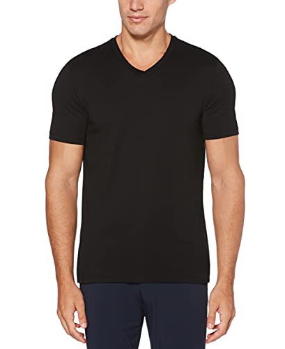 Perry Ellis mens Pima Cotton Blend V-neck Short Sleeve Tee T Shirt, Black, Medium US