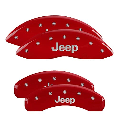 MGP Caliper Covers Caliper Cover Compatible with 2005-2010 Jeep Grand Cherokee and 2006-2010 Jeep Commander, Red Brake Caliper Covers, Jeep Logo Engraved with Silver (4-Pack) 42020SJEPRD