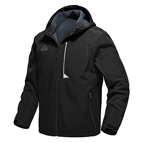 Gopune Men's Softshell Hiking Jacket Fleece Lined Waterproof Lightweight Hooded Coat (Black,XL)