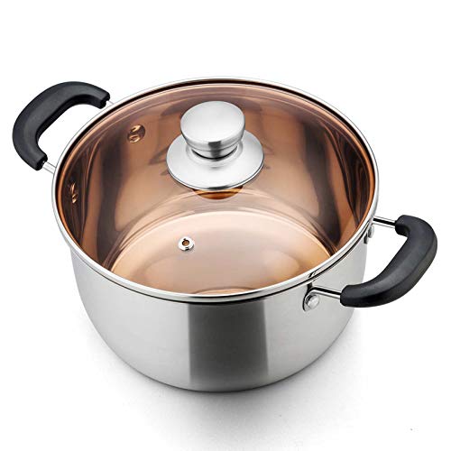 TeamFar Stock Pot 4qt, Stainless Steel Stockpot Soup Pasta Pot with Lid, Double Heatproof Handles, Non Toxic & Healthy, Easy Clean & Dishwasher Safe