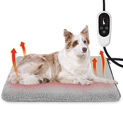Heated Dog Bed for Small Medium Large Dogs,6 Adjustable Temperature Pet Heating Pad Indoor for Dogs Cats Waterproof Dogs Heating Mat with Timer, Auto Power Off,Chew Resistant Cord Warm House