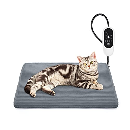 GASUR Heated Cat Bed, Waterproof Electric Pet Heating Pad for Dogs Cats with Timer, Dog Cat Bed for Winter with Temperature Adjustable,Auto Power-Off,Anti-bite Heated Pet Bed Indoor for Whelping Box