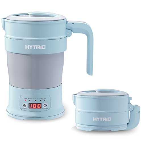 HYTRIC Travel Electric Kettle, 700ML Foldable Small Electric Kettle BPA-Free, Portable Electric Kettle with Multifunctional Panel, Collapsible Hot Water Kettle with Keep Warm & Delay Start, 110V Blue