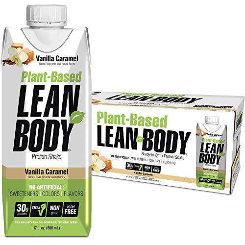 Lean Body Ready-to-Drink, Plant-Based Vegan Vanilla Caramel Protein Shake, 30g Protein, No Artificial Flavors, Sweeteners or Colors, Non GMO, Gluten Free, Premium Pea & Rice Blend (Pack of 12)