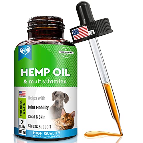 Cat & Dog Hemp Oil Drops - Pet Calming Anti Anxiety & Stress Relief - Natural Liquid Medication for Arthritis & Hip, Joint Pain Releaf - Dog Sedative Supplements Made in USA