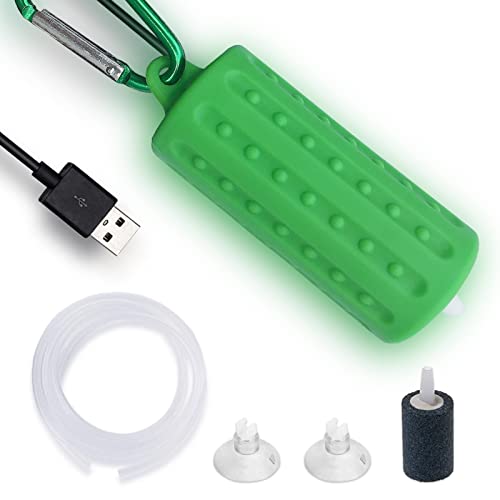 Aquarium USB Air Pump Ultra Quiet Nano Air Pump for Fish Tank with Hanging Buckle and Check Valve (Green)