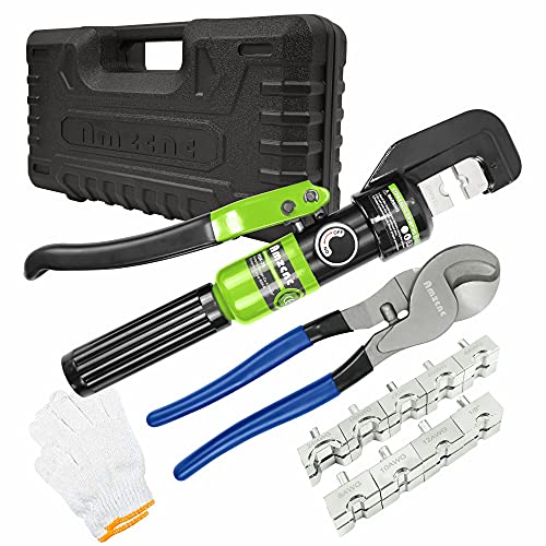 AMZCNC Hydraulic Cable Lug Crimper 8 US TON 12 AWG to 00 (2/0) Electrical Terminal Cable Wire Tool Kit with 9 Die (Crimping Tool and Copper wire scissors)
