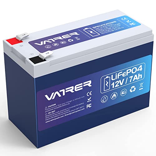 VATRER POWER 12V 7AH LiFePO4 Battery Deep Cycle Lithium Battery, Built-in BMS, 5000+ Cycles Rechargeable Battery
