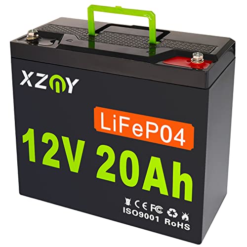 XZNY 12V 20Ah LiFePO4 Battery, 5000+ Cycles Deep Cycle LiFePO4 Battery Built-in 20A BMS, 12V Rechargeable Lithium Battery for Outdoor Camping, Suitable for Fish finder, RV, Boat, Toys, Emergency Light
